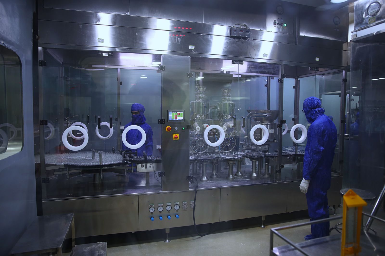 Stainless-steel process equipment inside a pharmaceutical manufacturing facility (stock photo)